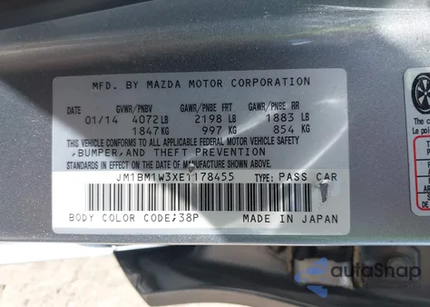 2014 Mazda Mazda3 S Grand Touring z USA, uszkodzony, nr VIN JM1BM1W3XE1178455